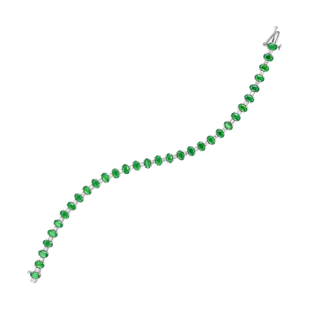 14Kt White Gold Diamond 1Ctw & Emerald 7Ctw Bracelet