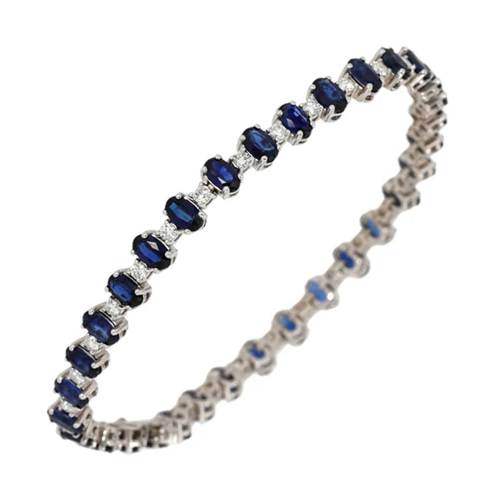 14Kt White Gold Diamond 1Ctw & Sapphire 8Ctw Bracelet view 2