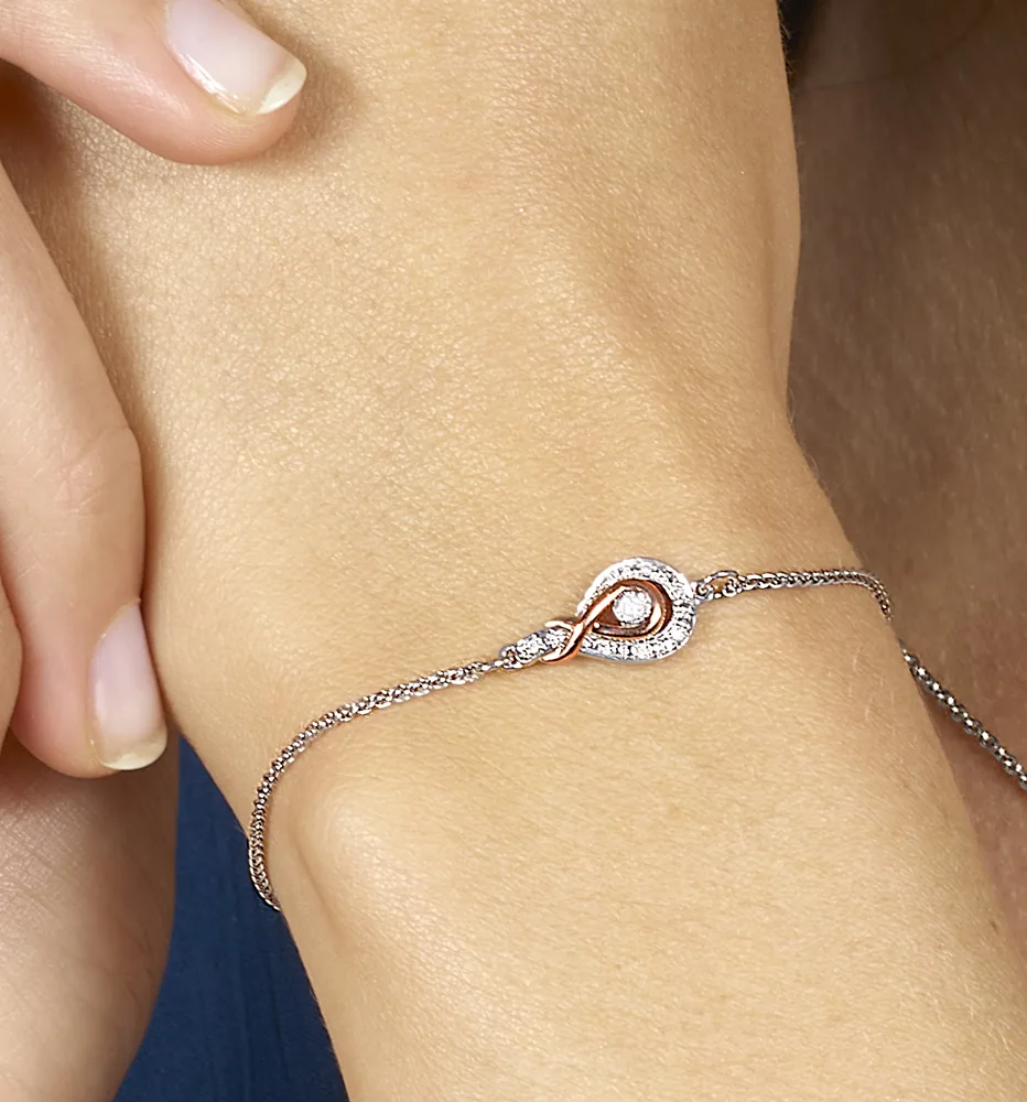Gold Silver White Rose Diamond 1/20Ctw Bracelet view 3