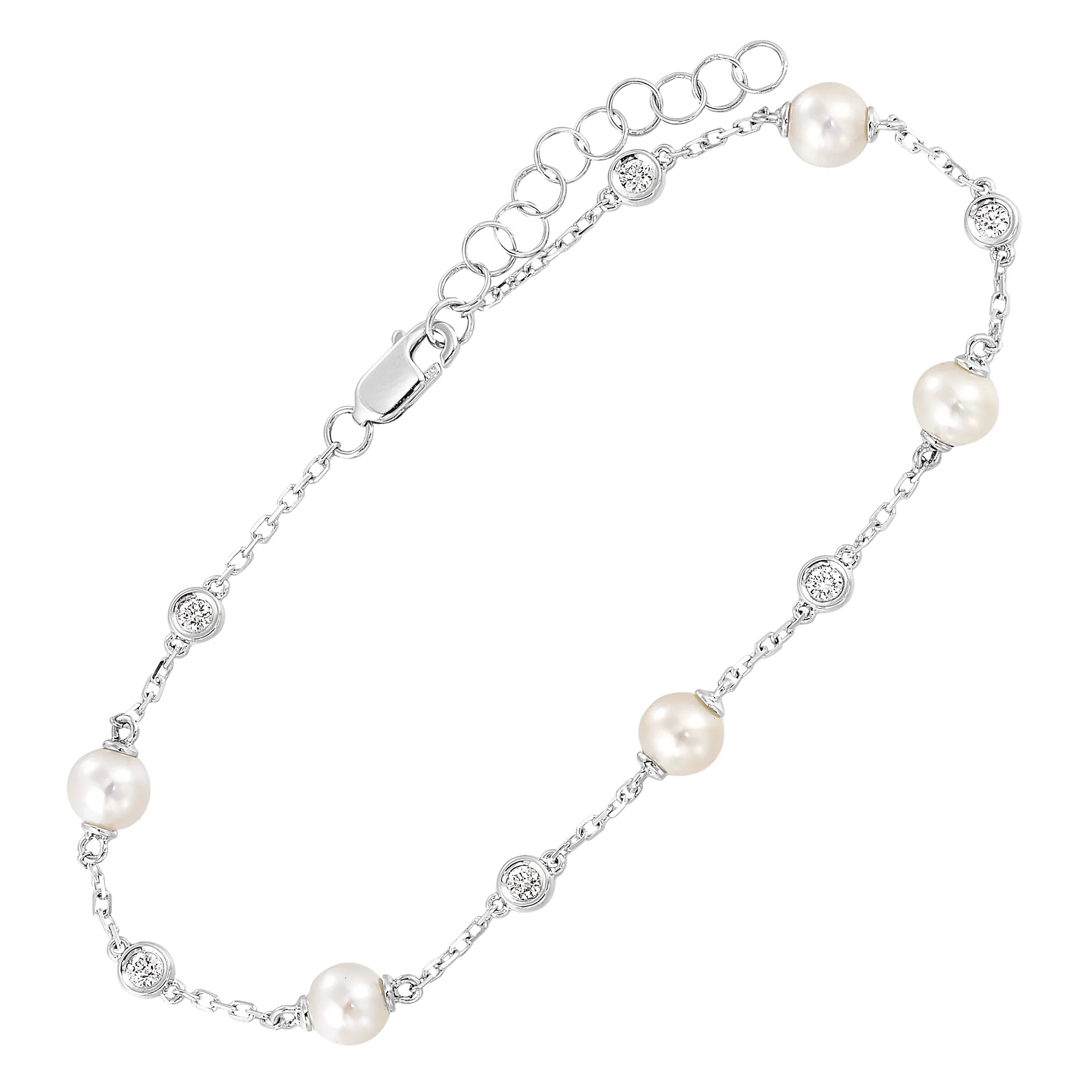 14Kt White Gold Diamond 1/5Ctw & Pearl Bracelet view 2