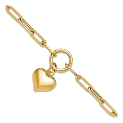 10Kt Yellow Gold Puffed Heart Paper Clip Bracelet