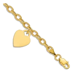 10Kt Yellow Gold Heart Charm Curb Chain Anklet