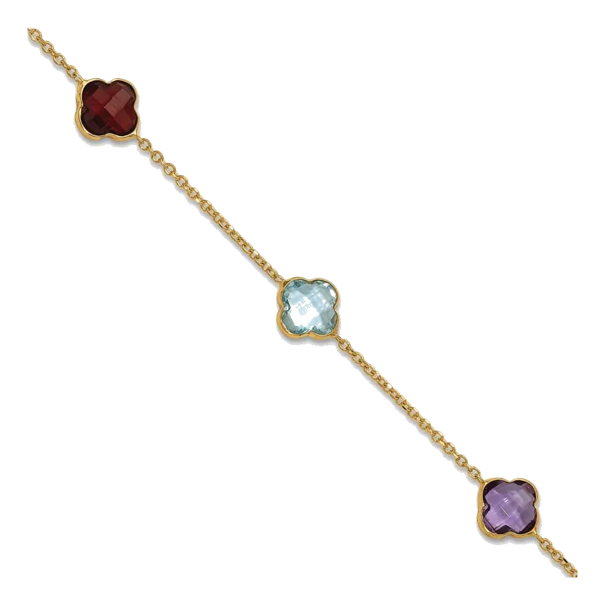 14Kt Yellow Gold Gemstone Quatrefoil Station Bracelet