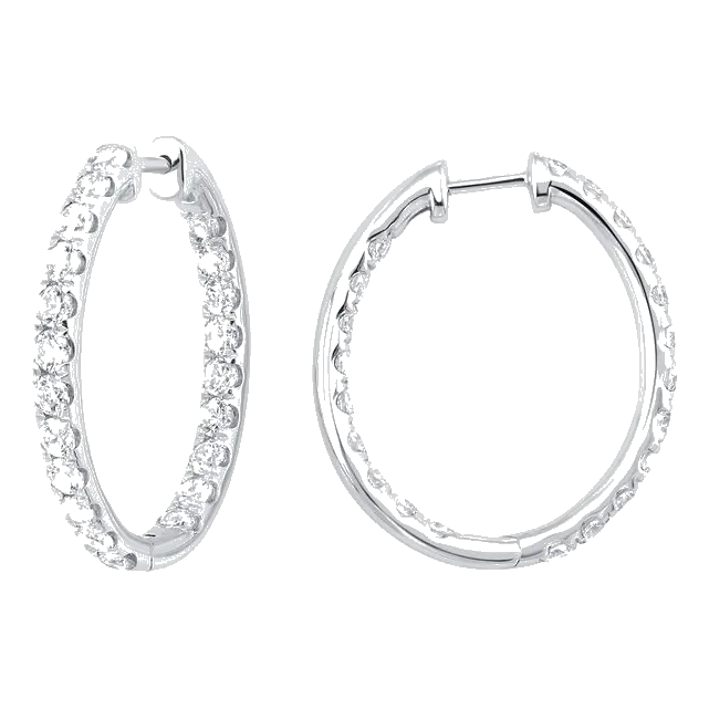 14Kt White Gold Lab Grown Diamond 2Ctw Medium Hoop Earring
