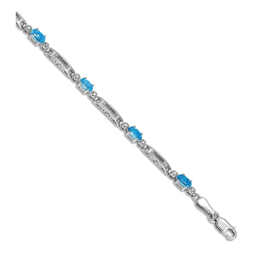 10k White Gold Diamond and Blue Topaz Bracelet