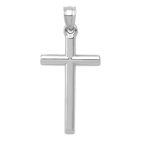 14Kt White Gold Polished Tube Cross Pendant