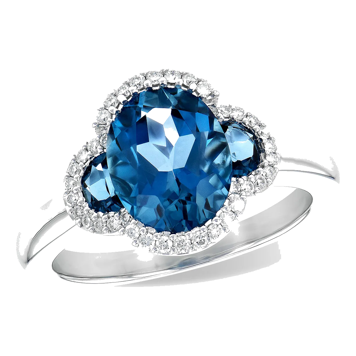 14Kt White Gold Diamond 1/6Ctw & Blue Topaz 3Ctw 3 Stone Fashion Ring