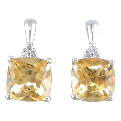 14K White Gold Citrine and Diamond Earrings