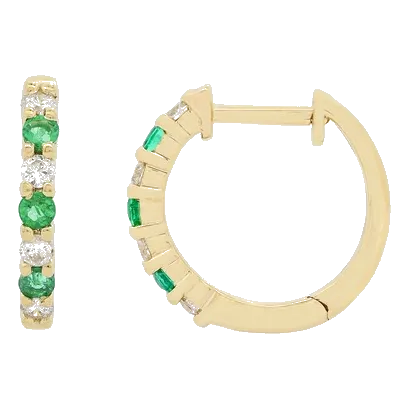 14K Yellow Gold Emerald and Diamond Earrings
