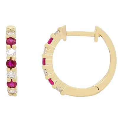 14K Yellow Gold Ruby and Diamond Earrings