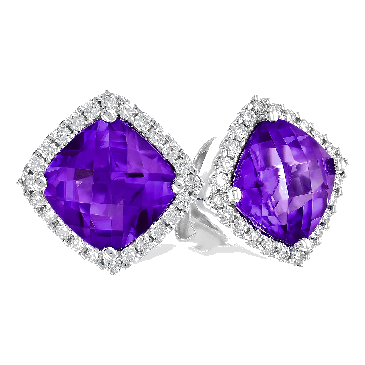 14Kt White Gold Diamond 1/6Ctw & Amethyst 1 2/3Ctw Stud Earring