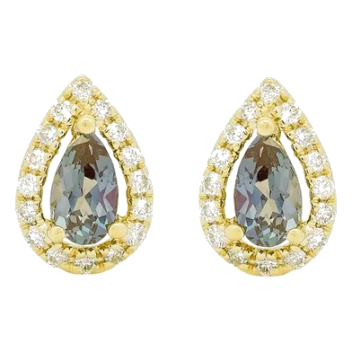 14K Yellow Gold Lab-Created Alexandrite and Diamond Earrings