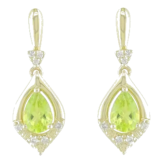 14K Yellow Gold Peridot and Diamond Earrings