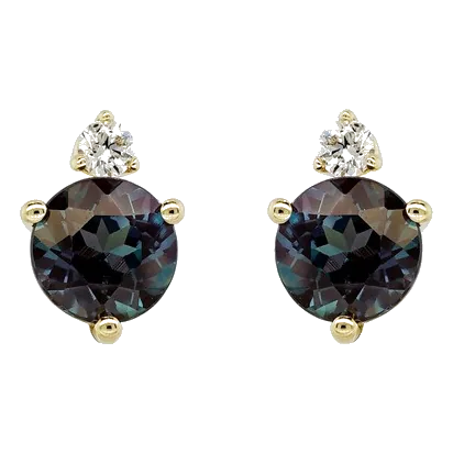 14K Yellow Gold Lab-Created Alexandrite and Diamond Earrings