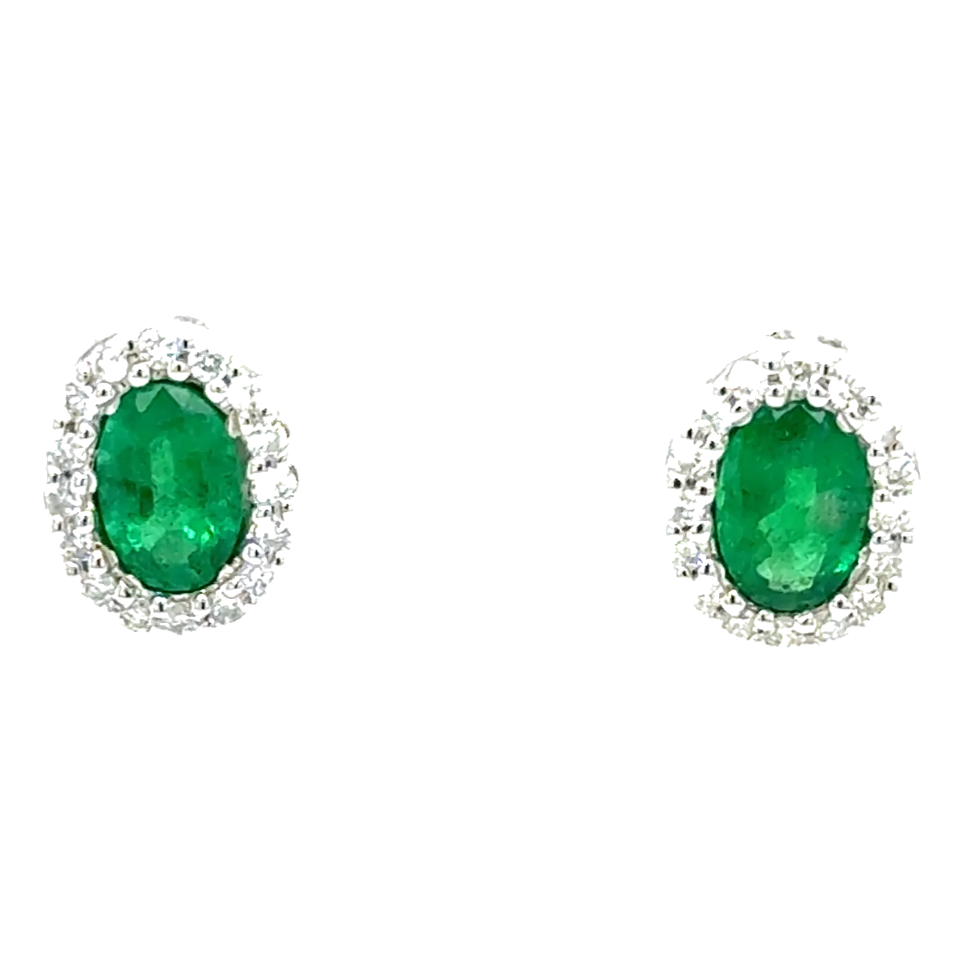 14Kt White Gold Diamond 1/5Ctw & Emerald 7/8Ctw Stud Earring