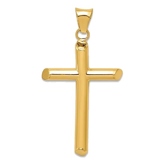 14Kt Yellow Gold Polished Tube Cross Pendant