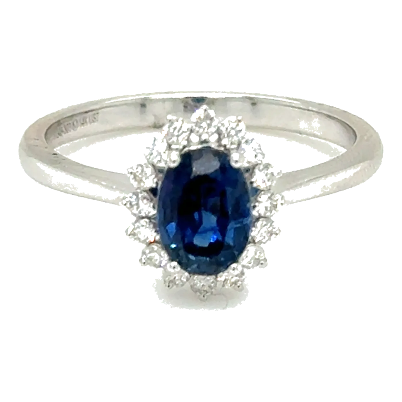 14Kt White Gold Diamond 1/6Ctw & Sapphire 1Ctw Halo Fashion Ring