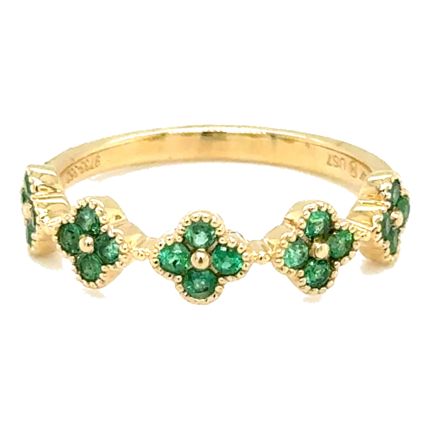 14Kt Yellow Gold Emerald 1/3Ctw Clover Fashion Ring