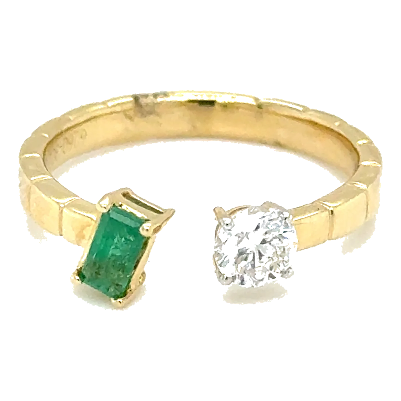 14Kt Yellow Gold Diamond 2/5Ctw & Emerald 1/4Ctw Two-Stone Fashion Ring