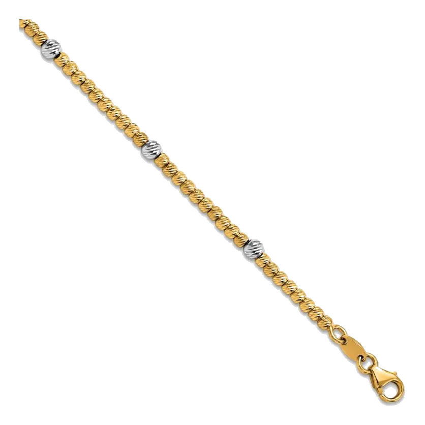 14Kt Two-Tone Diamond-Cut Beaded Bracelet