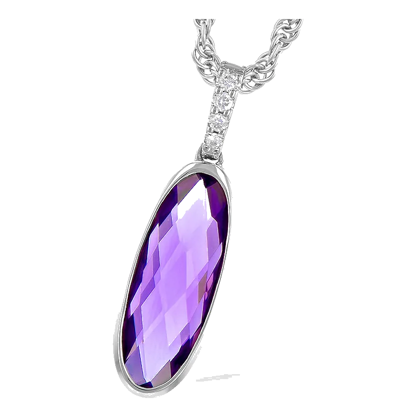 14Kt White Gold Diamond 1/30Ctw & Amethyst 1 2/3Ctw Drop Pendant