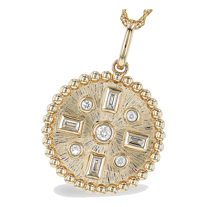 14Kt Yellow Gold Diamond 1/4Ctw Beaded Medallion Pendant