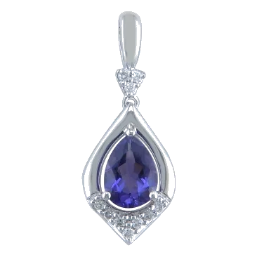 14K White Gold Amethyst and Diamond Pendant
