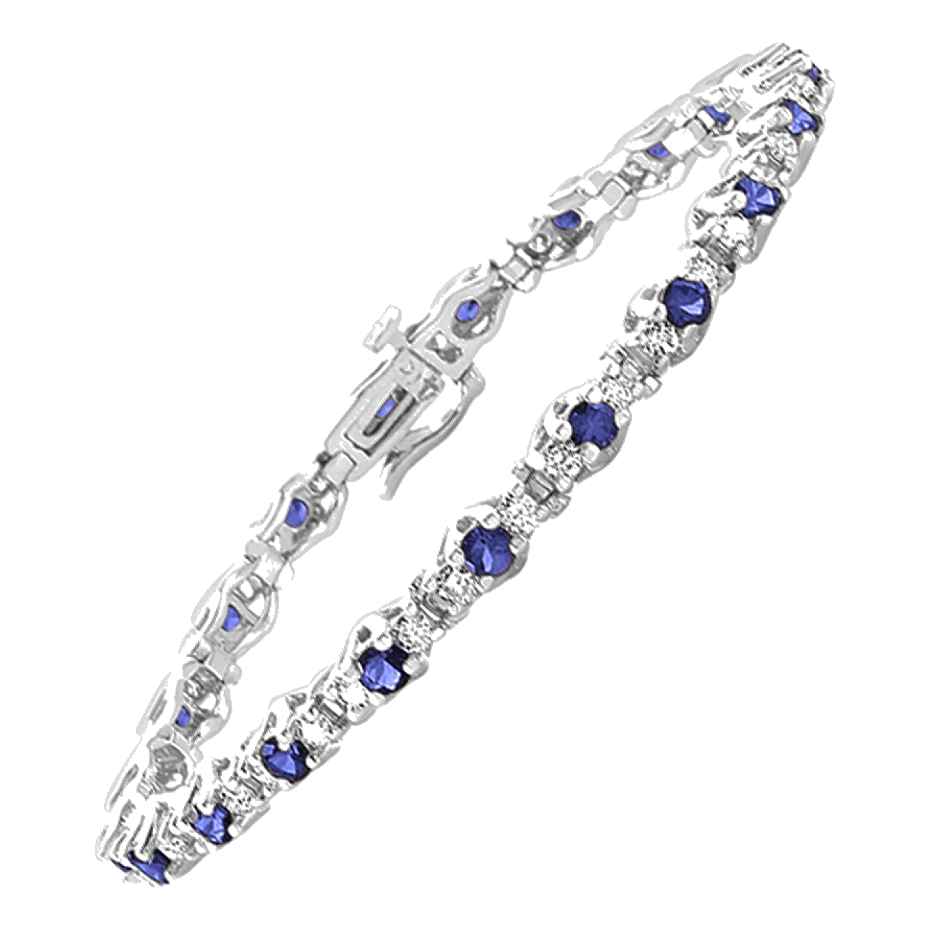 14Kt White Gold Diamond 2 1/10Ctw & Sapphire 2 3/4Ctw Bracelet