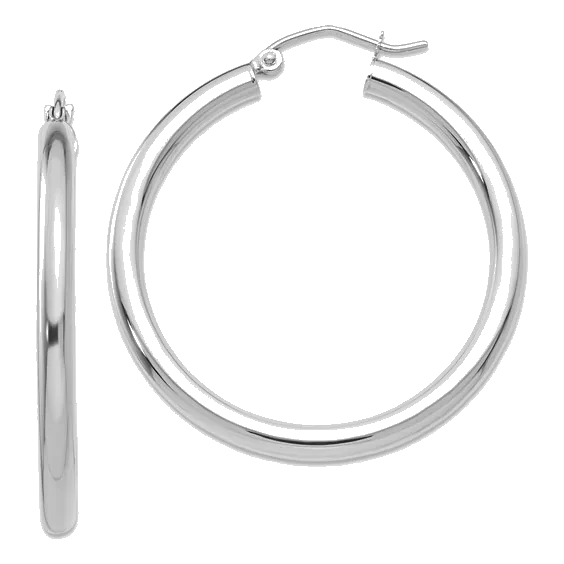 14K White Gold Polished 3mm Lightweight Tube Hoop Earrings