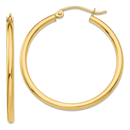 14Kt Yellow Gold 2X30 Medium Hoop Earring