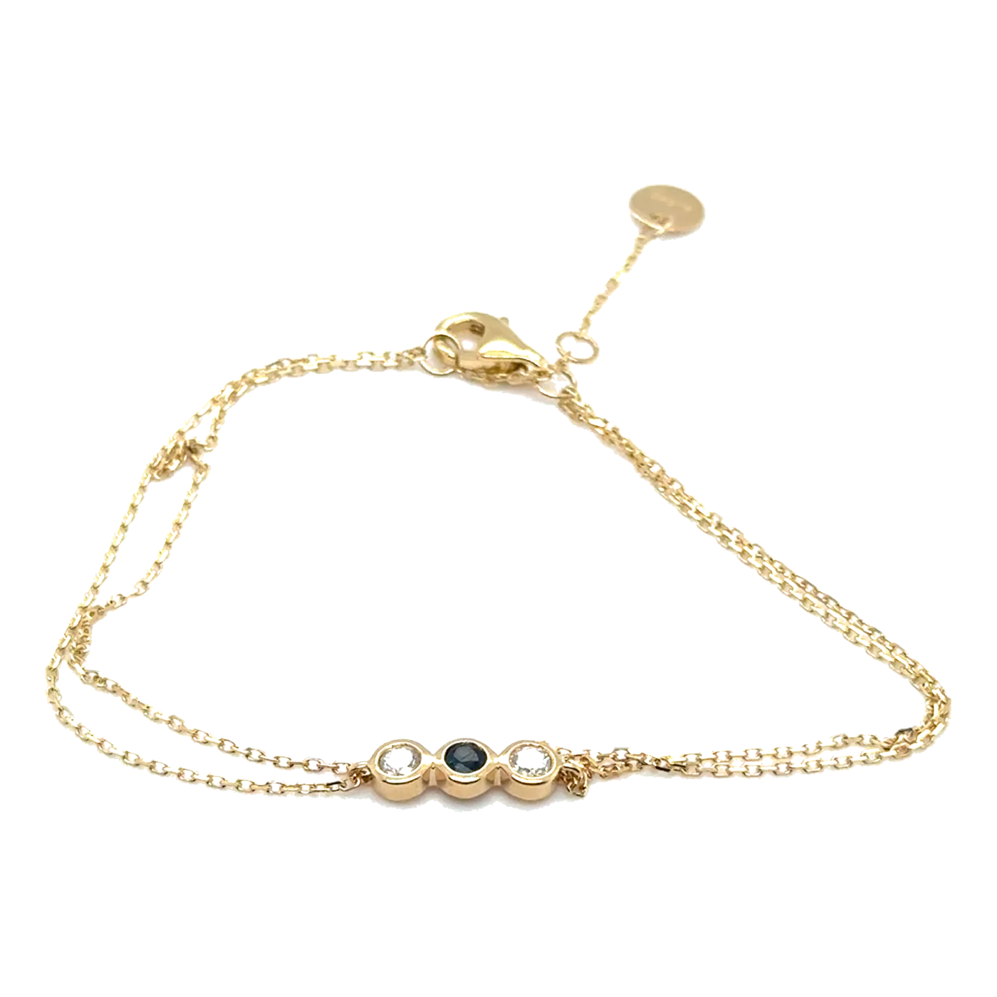 14Kt Yellow Gold Diamond 1/8Ctw & Sapphire 1/15Ctw 3-Stone Bracelet