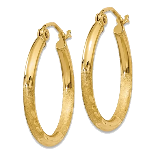 14Kt Yellow Gold Diamond-Cut Oval Hoop Earring