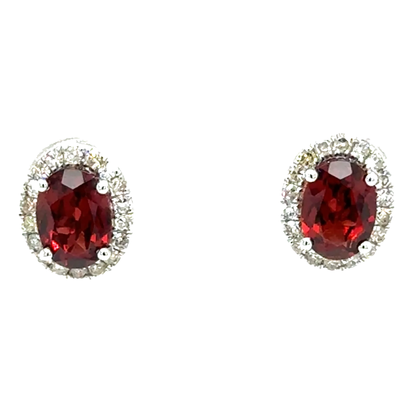 14Kt White Gold Diamond 1/15Ctw & Garnet 1 7/8Ctw Halo Earring