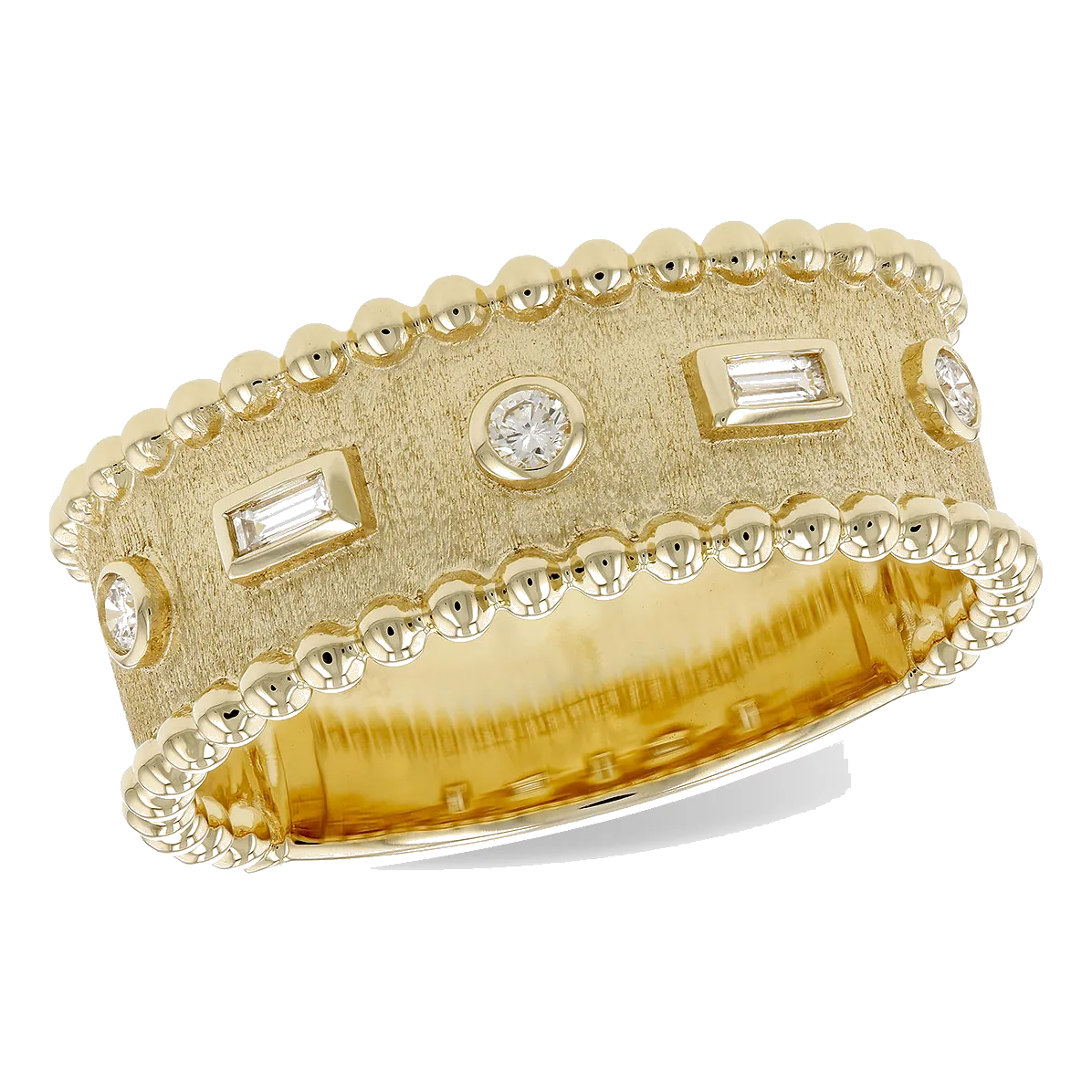 14Kt Yellow Gold Diamond 1/10Ctw Beaded Edge Wide Band