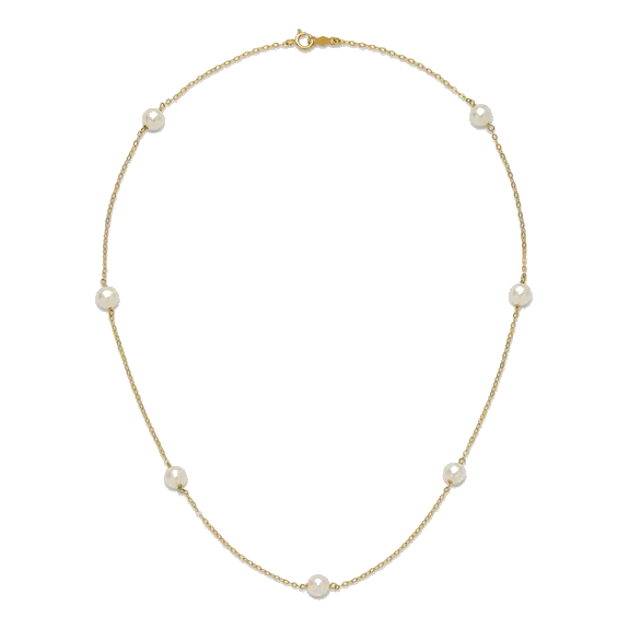 14K 5-6mm White Near Round Freshwater Cultured Pearl 7-Station Necklace