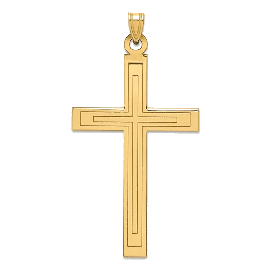 14k Solid Laser Etched Cross Pendant