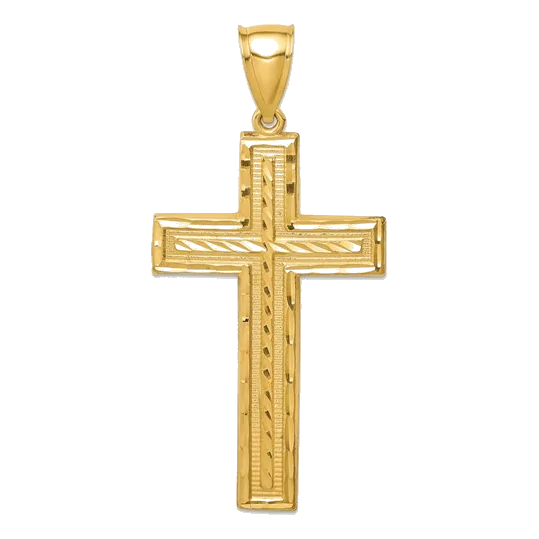 14K Large Diamond-cut Cross Pendant
