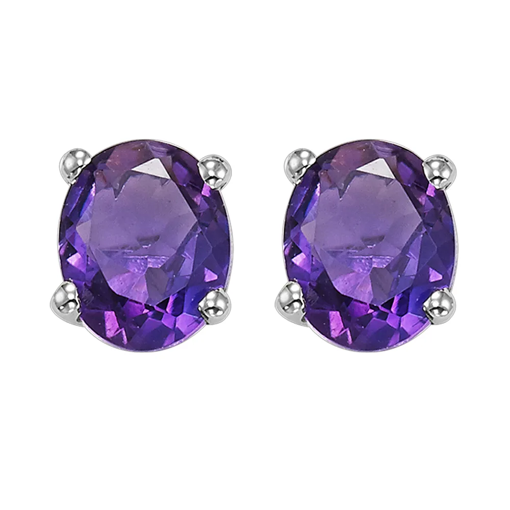 14Kt White Gold Amethyst 1Ctw Earring view 2