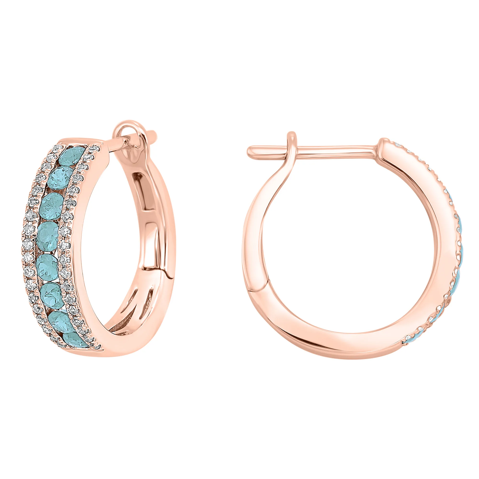 14Kt Rose Gold Diamond 1/5Ctw & Aquamarine 7/8Ctw Earring
