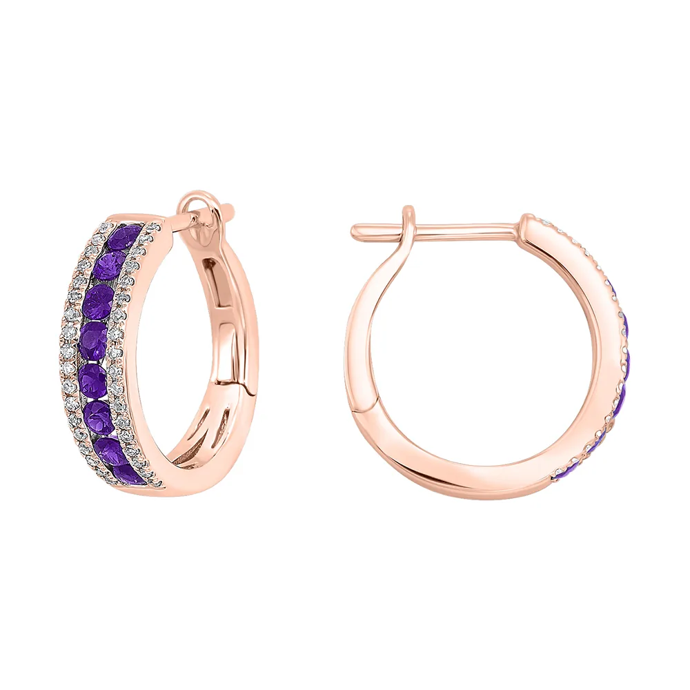 14Kt Rose Gold Diamond 1/5Ctw & Amethyst 7/8Ctw Earring view 2
