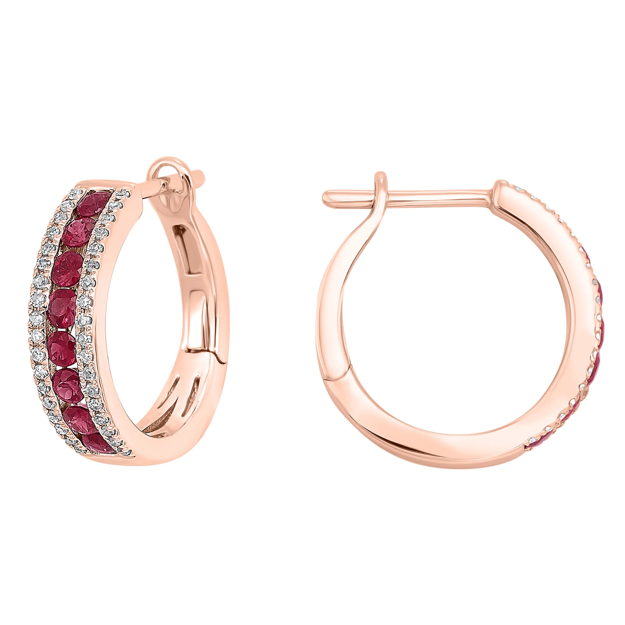 14Kt Rose Gold Diamond 1/6Ctw & Ruby 5/8Ctw Earring