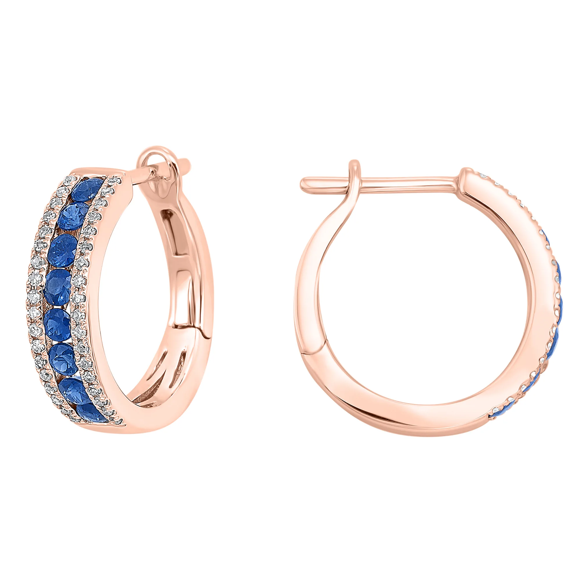 14Kt Rose Gold Diamond 1/5Ctw & Sapphire 7/8Ctw Earring