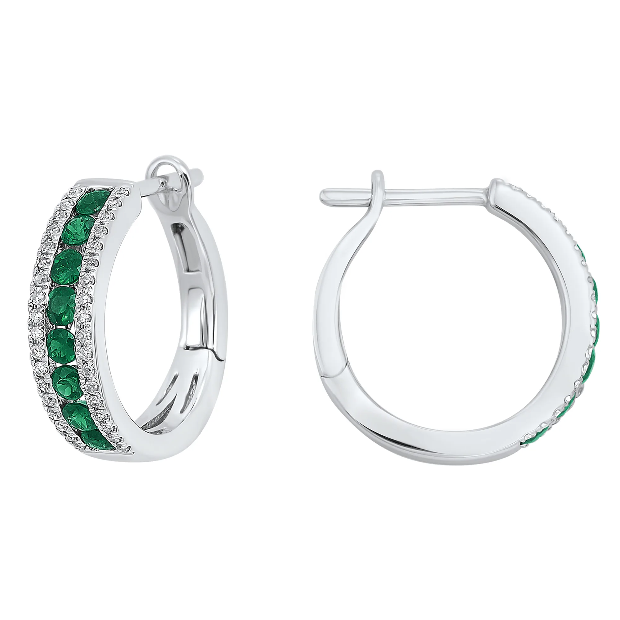 14Kt White Gold Diamond 1/5Ctw & Emerald 5/8Ctw Earring
