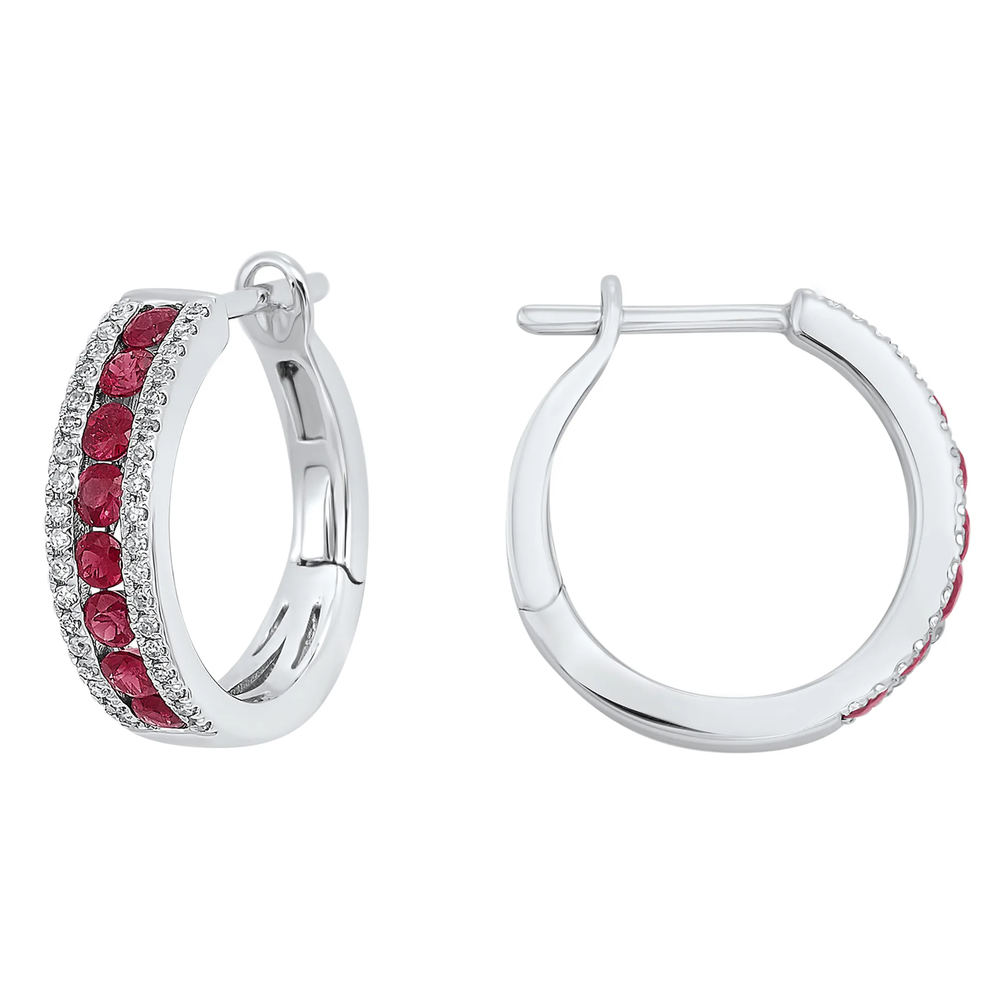 14Kt White Gold Diamond 1/6Ctw & Ruby 5/8Ctw Earring