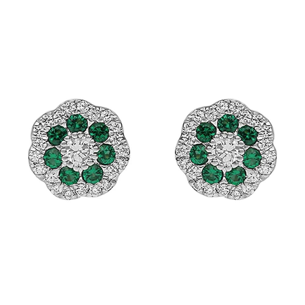 10Kt White Gold Diamond 1/4Ctw & Emerald 3/8Ctw Earring