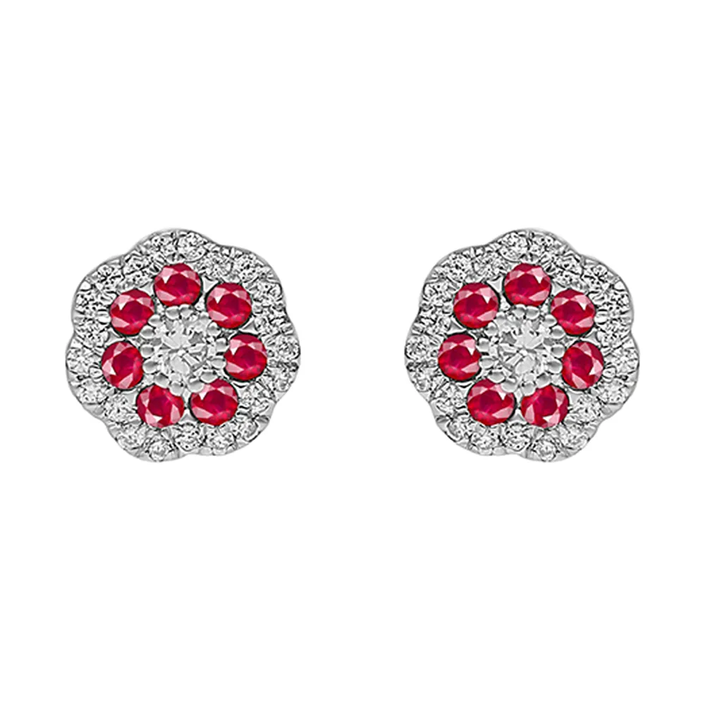 10Kt White Gold Diamond 1/4Ctw & Ruby 3/8Ctw Earring