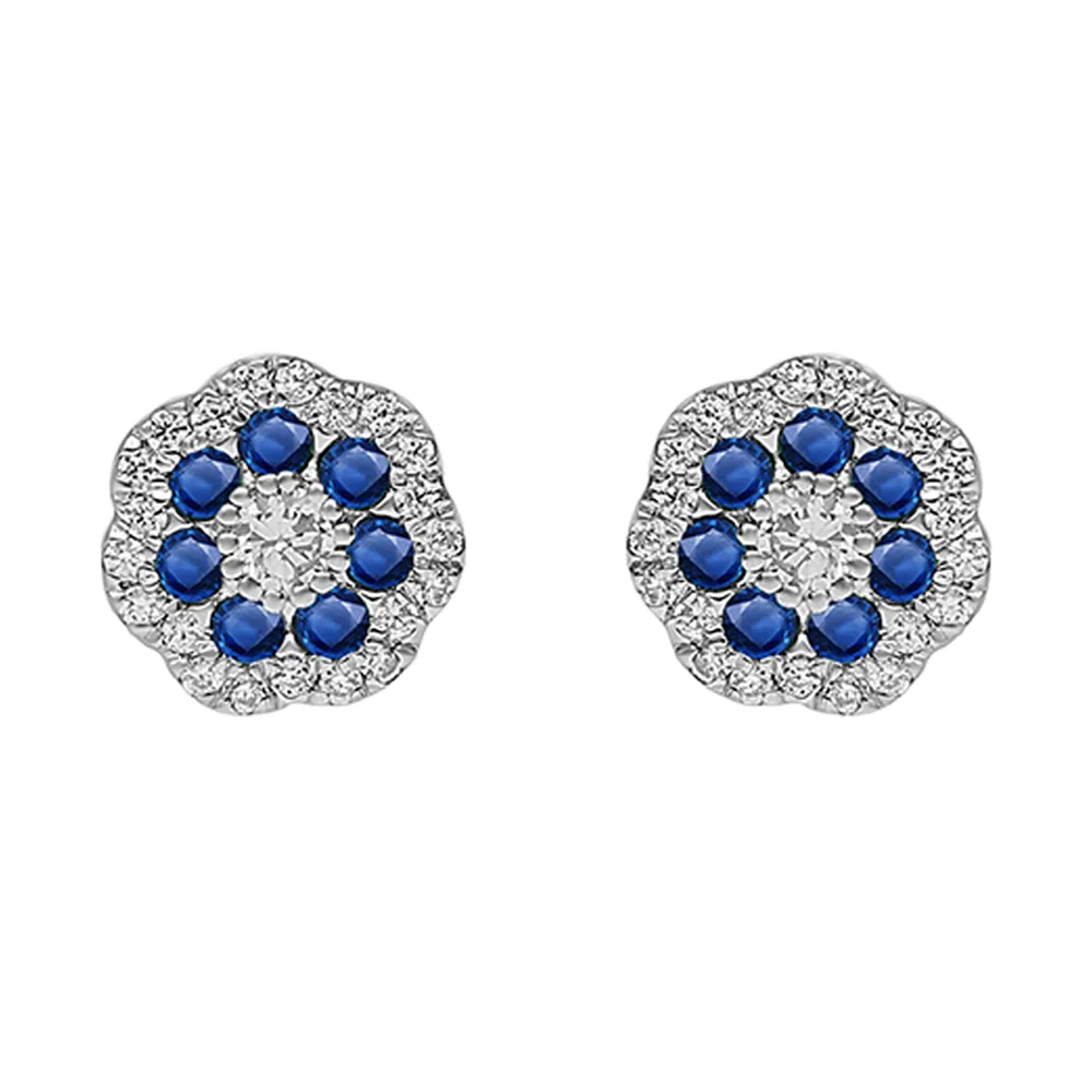 10Kt White Gold Diamond 1/4Ctw & Sapphire 3/8Ctw Earring