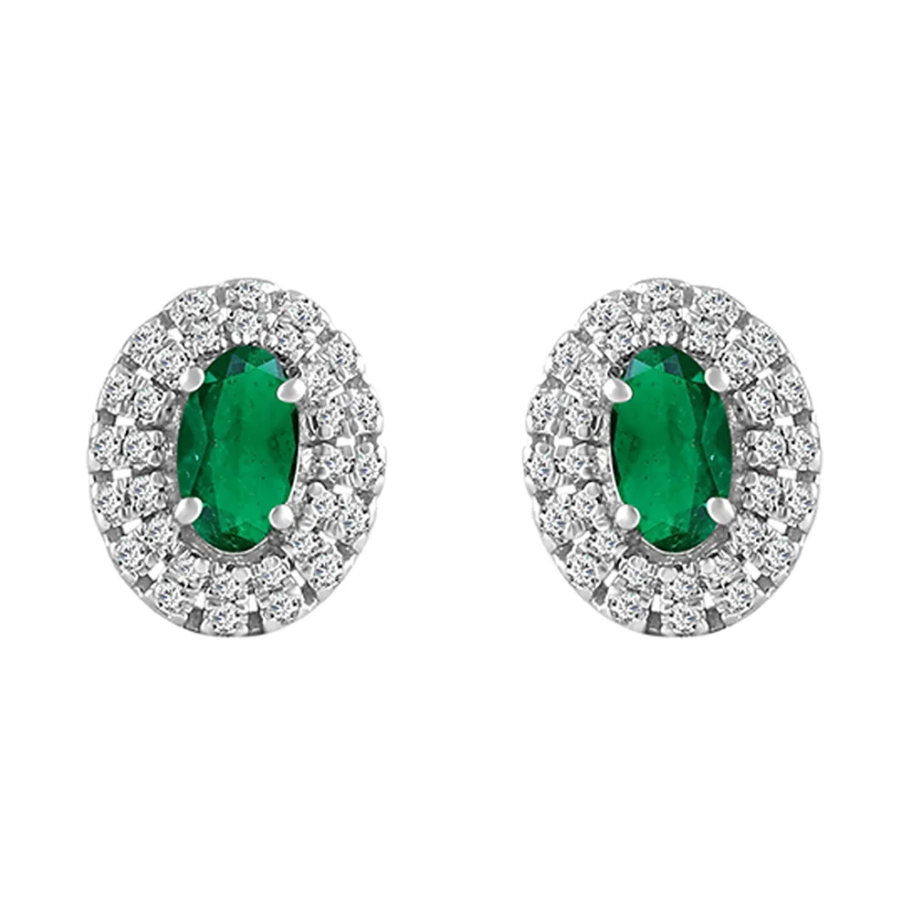 10Kt White Gold Diamond 1/7Ctw & Emerald 3/4Ctw Earring