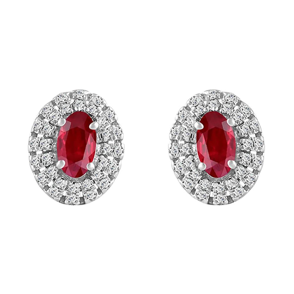 10Kt White Gold Diamond 1/7Ctw & Ruby 3/4Ctw Earring