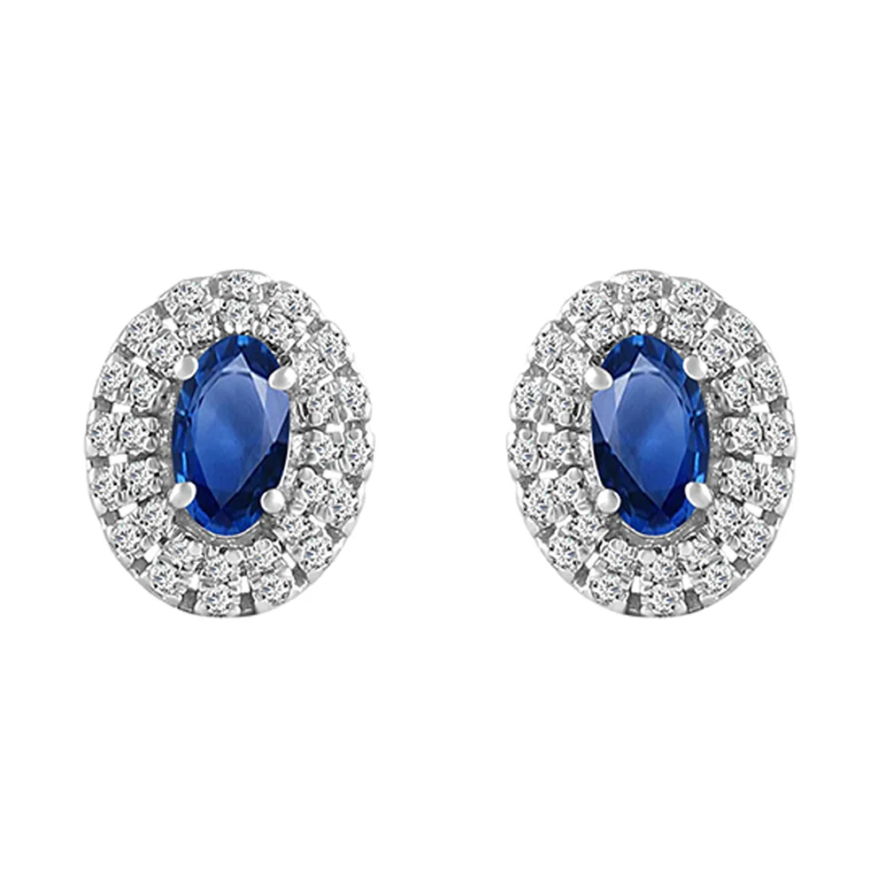 10Kt White Gold Diamond 1/7Ctw & Sapphire 3/4Ctw Earring